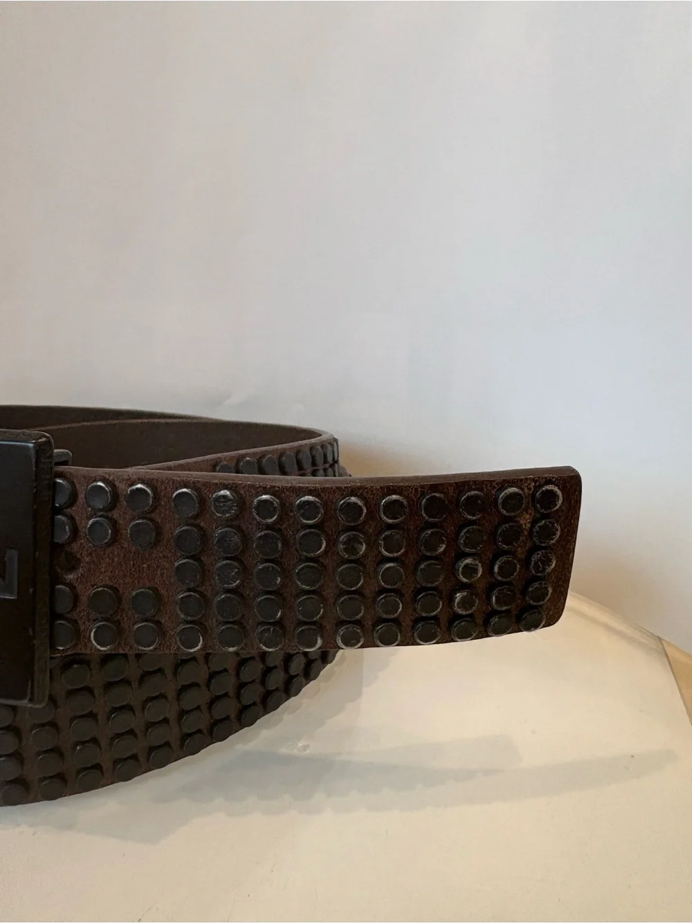 Vintage Y2K Sean John Studded Leather Plaque Belt Logo Buckle Brown Hip Hop